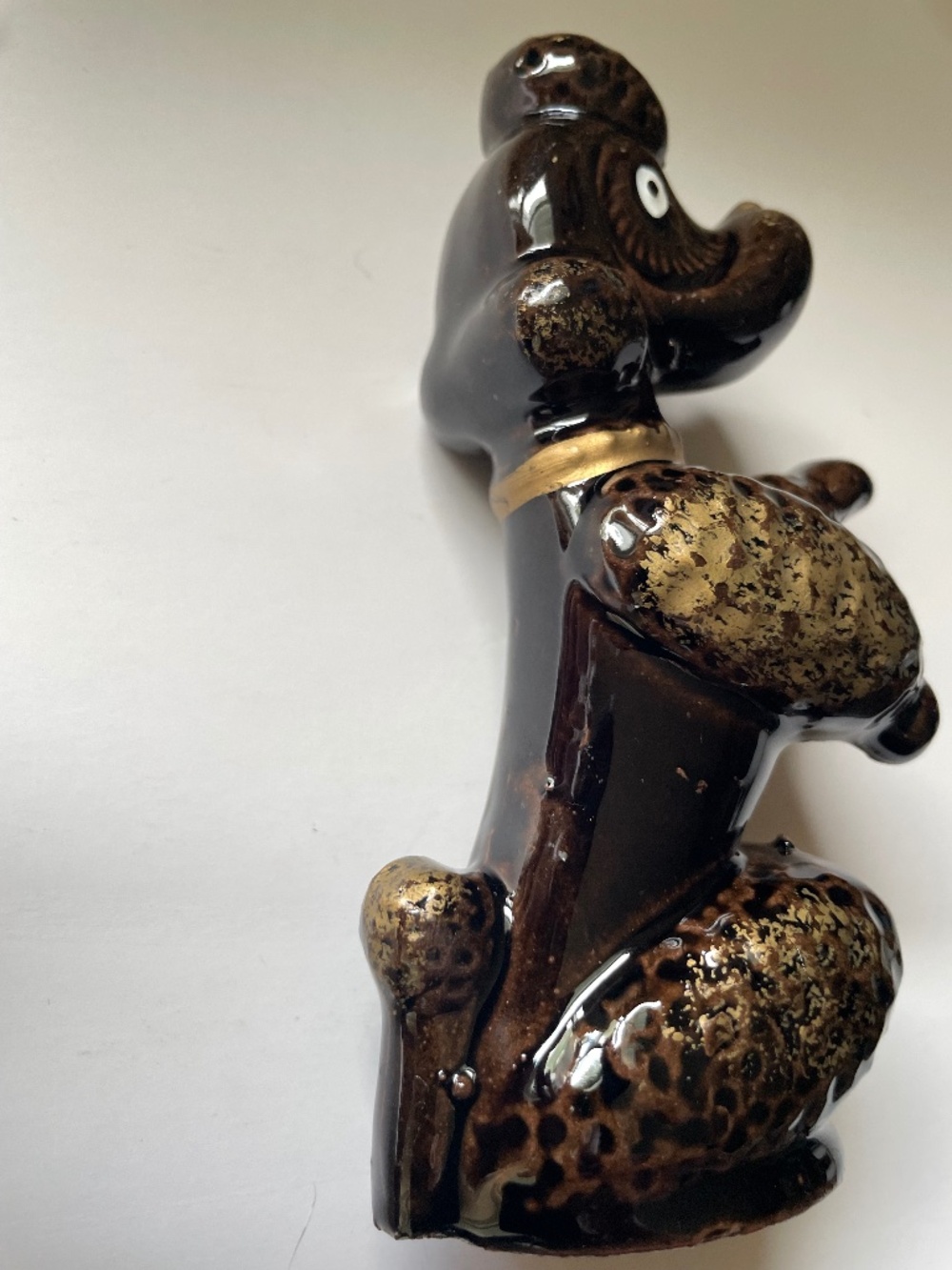 Upright Poodle Japan ceramic gold brown ornament
